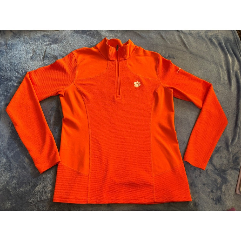 Columbia Clemson Tigers Orange Waffle Knit Quarter Zip Pullover Thumbholes L